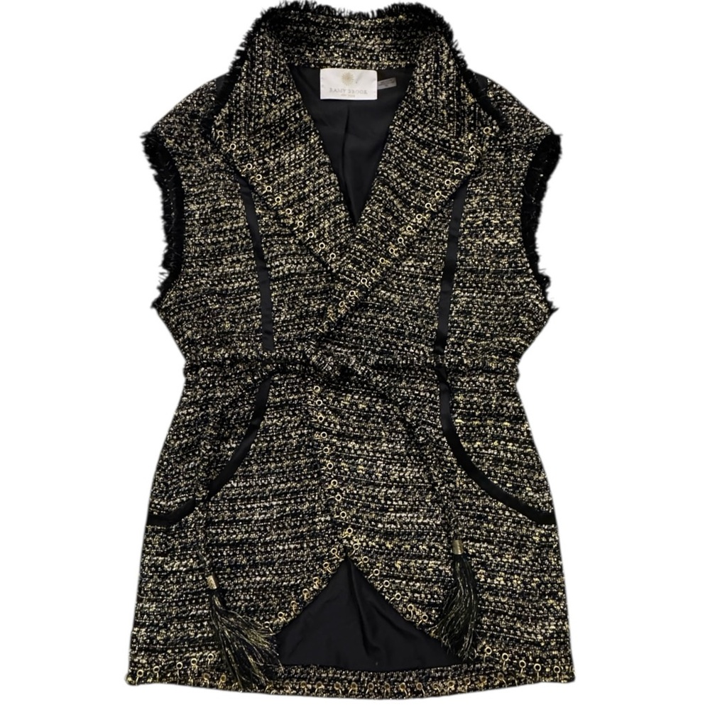 Ramy Brook Emersyn Tweed Wool & Mohair Blend Vest – Black & Gold – Size Medium - Picture 3 of 11